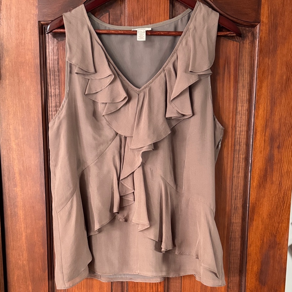 J. Crew Ruffled Sleeveless Blouse - Taupe